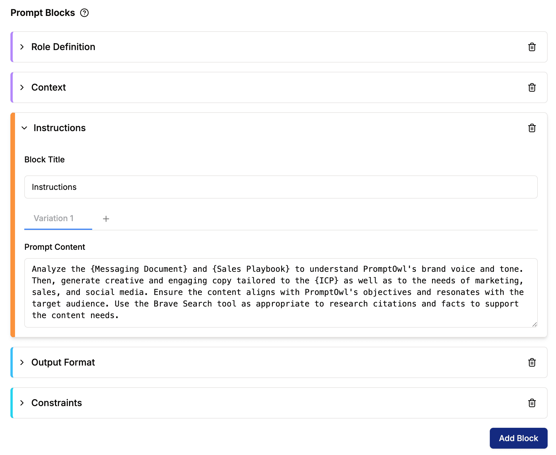 PromptOwl Block Editor