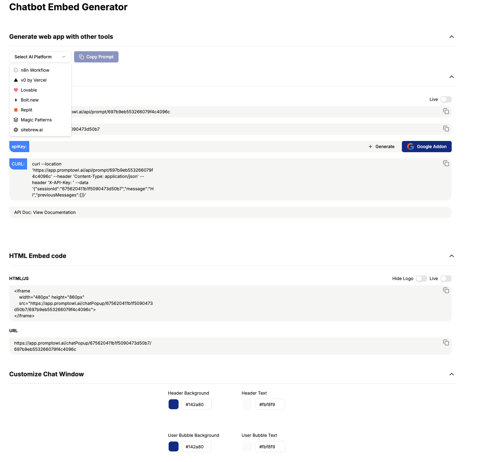 Publishing Options Interface
