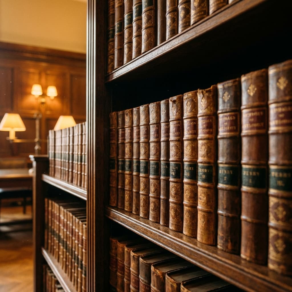 Classic legal library with leather-bound books representing trusted precedent