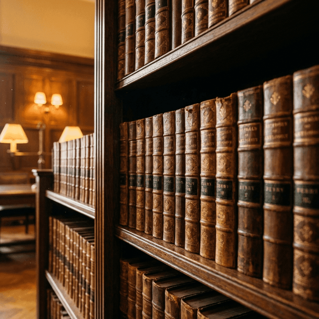 Classic legal library with leather-bound books representing trusted precedent